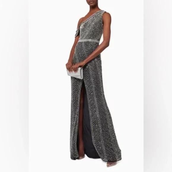 Jovani off shoulder embellished beaded slit detail black gown sz.00 - Picture 8 of 15